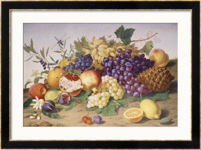 Still Life Of Grapes, Pineapple, Figs And Pomegranates by Adolf Senff Pricing Limited Edition Print image