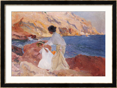 Clotilde And Elena On The Rocks, Javea by Joaquín Sorolla Y Bastida Pricing Limited Edition Print image