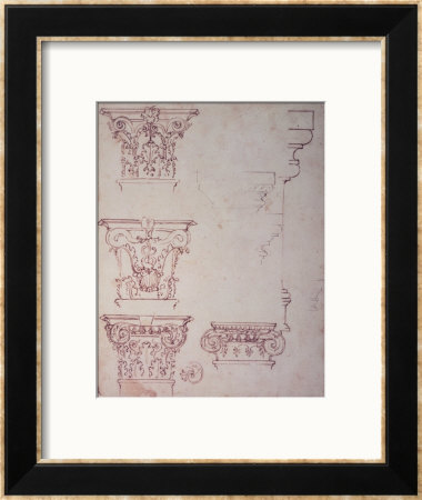 Studies For A Capital (Brown Ink) by Michelangelo Buonarroti Pricing Limited Edition Print image