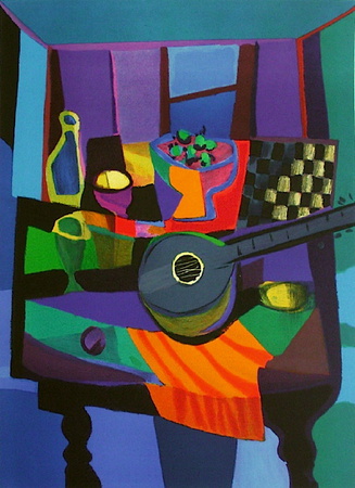 Nature Morte Guitare Et Échecs by Marcel Mouly Pricing Limited Edition Print image