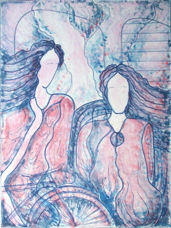 Deux Femmes Et Un Velo by Dionysis Papadatos Pricing Limited Edition Print image