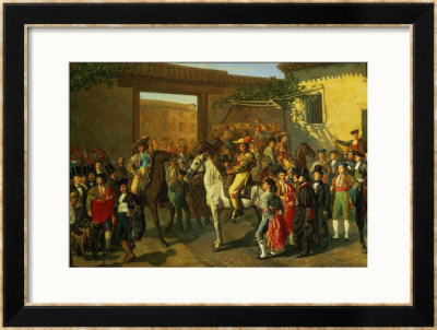 Horses In A Courtyard By The Bullring Before The Bullfight, Madrid, 1853 by Manuel Castellano Pricing Limited Edition Print image