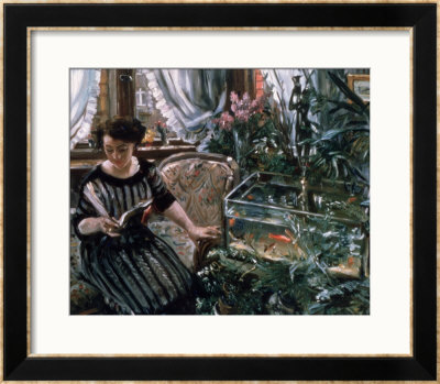 A Woman Reading Near A Goldfish Tank by Lovis Corinth Pricing Limited Edition Print image