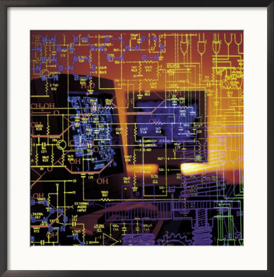 Two Computer Monitors With Blueprint Information by Matthew Borkoski Pricing Limited Edition Print image