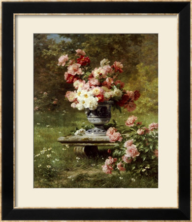 Peonies In An Urn In A Garden by Louis Lemaire Pricing Limited Edition Print image