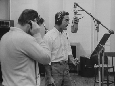 Actor Sean Flynn, Son Of Errol Flynn, Singing In Recording Studio by Allan Grant Pricing Limited Edition Print image
