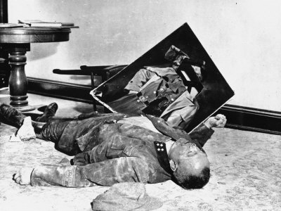 Body Of A General Of The Volkssturm With Torn Picture Of Hitler After He Committed Suicide by J.M. Heslop Pricing Limited Edition Print image