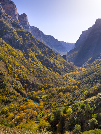 Looking Down Along The Vikos Gorge With The Autumn Foliage And Turquoise Waters Of Voidomatis Sprin by Lizzie Shepherd Pricing Limited Edition Print image