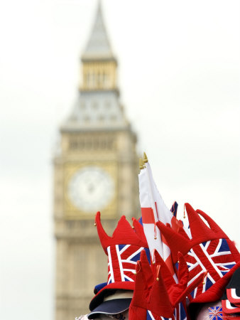 Union Flag Hats For Sale In Front Of Big Ben by Gavin Gough Pricing Limited Edition Print image