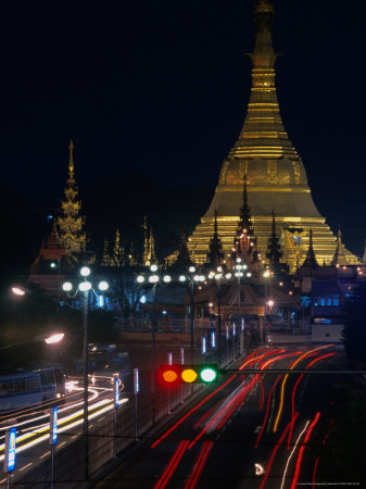 Sule Pagoda At Night, Yangon, Yangon, Myanmar (Burma) by Jerry Alexander Pricing Limited Edition Print image