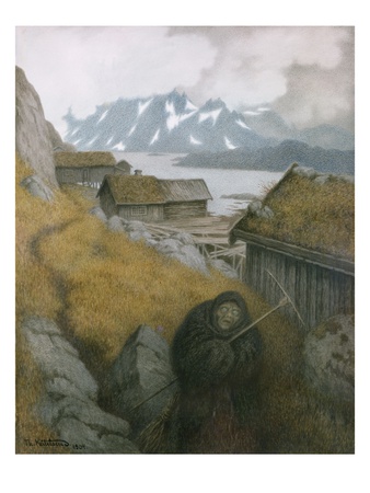 Plague Travels Around The Country, 1904 (Pencil, W/C, Charcoal And Crayon) by Theodor Severin Kittelsen Pricing Limited Edition Print image