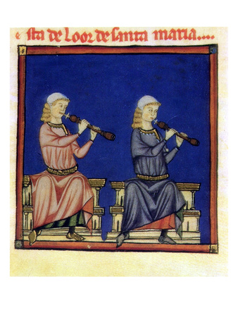 Two Pipe Players, Detail Of A Page From The 'Cantigas De Santa Maria' (Vellum) by Spanish Pricing Limited Edition Print image