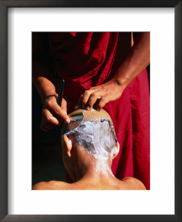 One Monk Shaving The Head Of Another, Amarapura, Mandalay, Myanmar (Burma) by Anders Blomqvist Pricing Limited Edition Print image