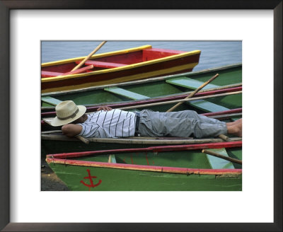 Tour Boat Guide Naps In Rowboats On Li River, Guilin, Guangxi, China by Raymond Gehman Pricing Limited Edition Print image