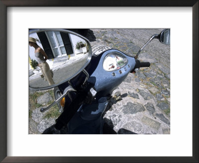 Reflection Of Young Woman In Mirror Of Vespa Bike, Italy by Holger Leue Pricing Limited Edition Print image