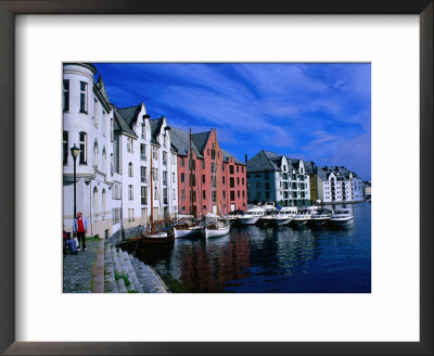 Houses And Moored Boats Along Brosundet, Alesund, Norway by Anders Blomqvist Pricing Limited Edition Print image