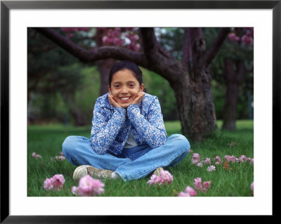 Portrait Of 10-Year-Old Girl Sitting On Grass by Frank Siteman Pricing Limited Edition Print image