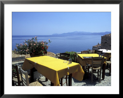 Outdoor Restaurant, Monemvasia, Greece by Connie Ricca Pricing Limited Edition Print image