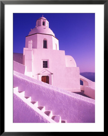 White Dome Of Greek Church, Santorini, Greece by Bill Bachmann Pricing Limited Edition Print image