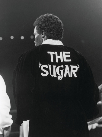 Sugar Ray Leonard, Enters The Ring Wearing "The Sugar" Slogan On His Robe, May 11, 1984 by Vandell Cobb Pricing Limited Edition Print image