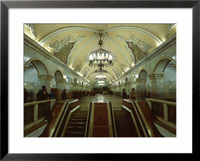 Interior Of A Metro Station, With Ceiling Frescoes, Chandeliers And Marble Halls, Moscow, Russia by Gavin Hellier Pricing Limited Edition Print image