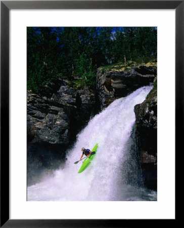 Kayaker Going Down Waterfall Of Store Ula River, Rondane National Park, Norway by Anders Blomqvist Pricing Limited Edition Print image