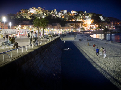 Beach At Night, Chateau Hill, Nice, Cote D'azure, France by Robert Eighmie Pricing Limited Edition Print image