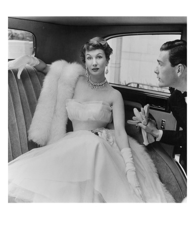 Barbara Goalen In A Julian Rose Evening Dress With Tommy Kyle, 1950 by John French Pricing Limited Edition Print image