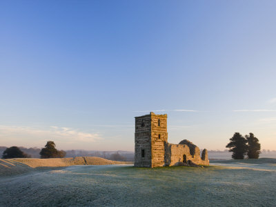 Ruins Of Knowlton Church On Frosty Winter Morning, Dorset, England by Adam Burton Pricing Limited Edition Print image