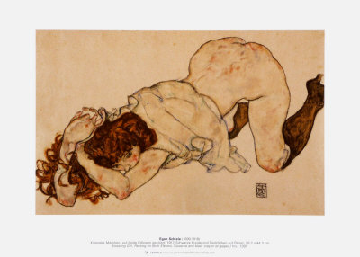 Kneeling Girl, Resting On Both Elbows, C.1917 by Egon Schiele Pricing Limited Edition Print image