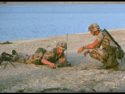 Us Army Soldiers Checking Their Mine, Lying In Sand On Beach, Desert Shield Gulf Crisis Operation by Gil High Pricing Limited Edition Print image