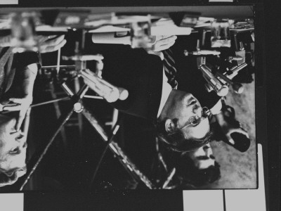 Senator Lowell Weicker Questioning Witness As Senator Edward Gurney Listens, Watergate Hearings by Gjon Mili Pricing Limited Edition Print image