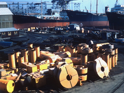 Ship Parts, Esso And Texaco Oil Tankers Docked At Sun Shipbuilding And Dry Dock Co. Shipyards by Dmitri Kessel Pricing Limited Edition Print image