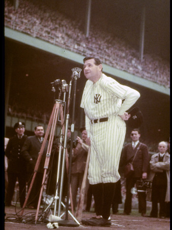 Baseball Great Babe Ruth Addressing Crowd And Press During Final Appearance At Yankee Stadium by Ralph Morse Pricing Limited Edition Print image