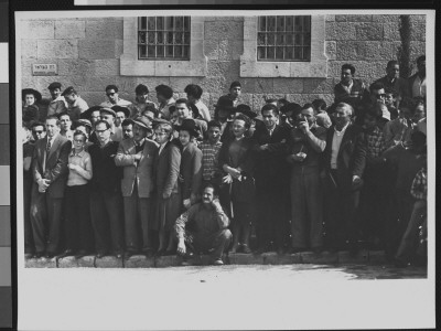 Israeli Citizens Standing Outside The Court During Trial Of Nazi War Criminal Adolf Eichmann by Gjon Mili Pricing Limited Edition Print image