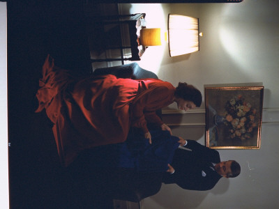 Actress Katharine Cornell Inspecting Fabric With Unidentified Man, Probably A Courturier by Peter Stackpole Pricing Limited Edition Print image