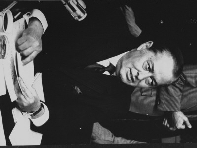 Senator Joseph Montoya Sitting At The Comm. Table During Watergate Hearings by Gjon Mili Pricing Limited Edition Print image