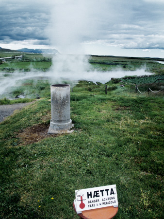 A Warning Sign By A Geothermal Area In Borgarfjordur, Iceland by Atli Mar Pricing Limited Edition Print image