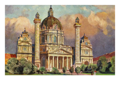 Church Of St Charles, Karlsplatz, Vienna by Aubrey Beardsley Pricing Limited Edition Print image