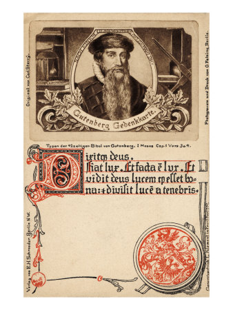 Gutenberg Portrait - German Printer With Bible Chapter - Moses I Chapter 1, Verses 3 And 4 by Hugh Thomson Pricing Limited Edition Print image