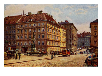 Vienna, Freiung, Street Scene With People Promenading by Pietro Aldi Pricing Limited Edition Print image