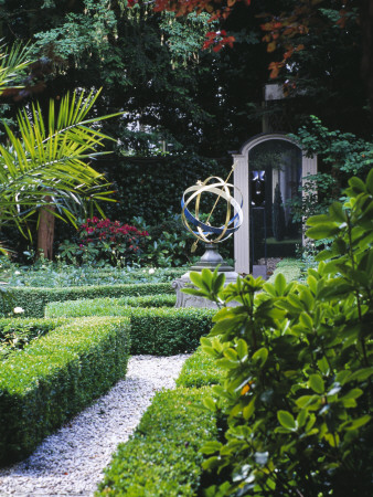 Amsterdam: Private Garden Keizergracht 666-668 - View Along Path To Sculpture And Trompe L Oeil by Clive Nichols Pricing Limited Edition Print image