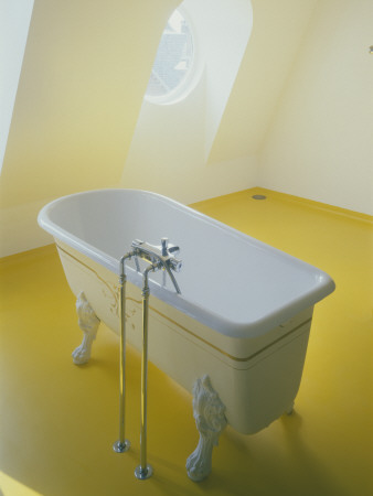 Coolen House, Antwerp, Belgium, Yellow Bathroom With Free Standing Bath, Architect: Kris Mys by Alberto Piovano Pricing Limited Edition Print image