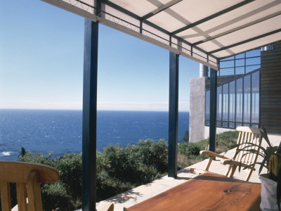 Sonoma House, Stewarts Point, California, 1990 - 1992, Living Room Patio, Architect: Joan Hallberg by Alan Weintraub Pricing Limited Edition Print image