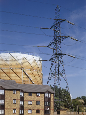 Pylon And Gasholder Overshadowing Houses, Newham, London by Alex Bartel Pricing Limited Edition Print image