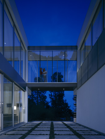 Oshry Residence, Bel Air, California, Exterior At Dusk Showing Footbridge, Spf Architects by John Edward Linden Pricing Limited Edition Print image