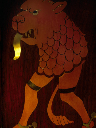 Cardiff Castle, Wales, Detail Of Inlaid Lion Headed Beast In The Winter Smoking Room by Lucinda Lambton Pricing Limited Edition Print image