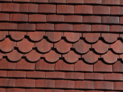 Backgrounds - Straight And Scalloped Red Clay Roof Tiles by Natalie Tepper Pricing Limited Edition Print image