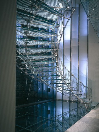 Mayfair Apartment - Curved Staircase Of Polished Stainless Steel With Glass And Perspex Treads by Richard Bryant Pricing Limited Edition Print image