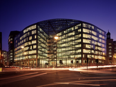 Office Headquarters, London, Overview At Dusk, Architect: Sir Norman Foster And Partners by Peter Durant Pricing Limited Edition Print image